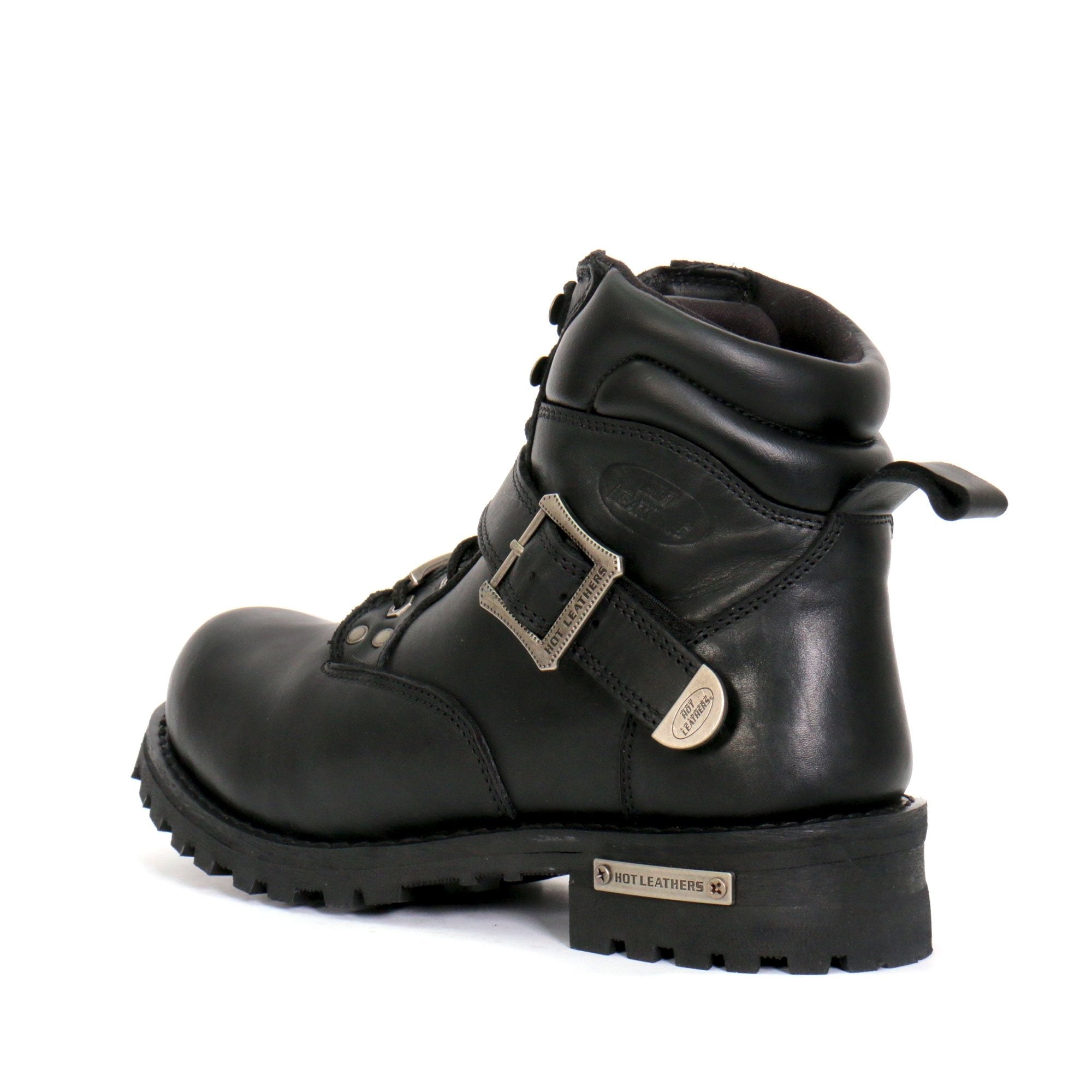 Men's Black 6-inch Logger Leather Boots with Adjustable Buckle BTM1007