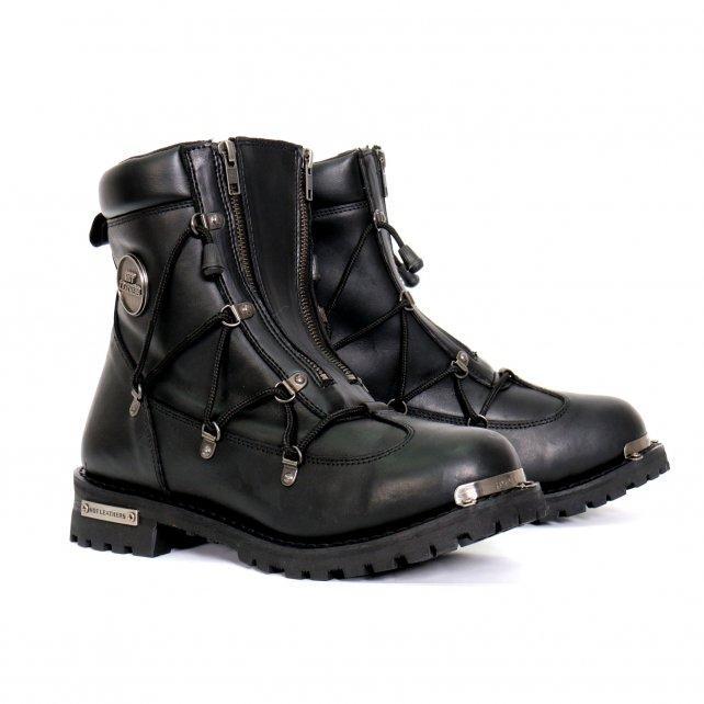Men's Black 7-Inch Leather Lace Up Boots with Zipper Closure BTM1009