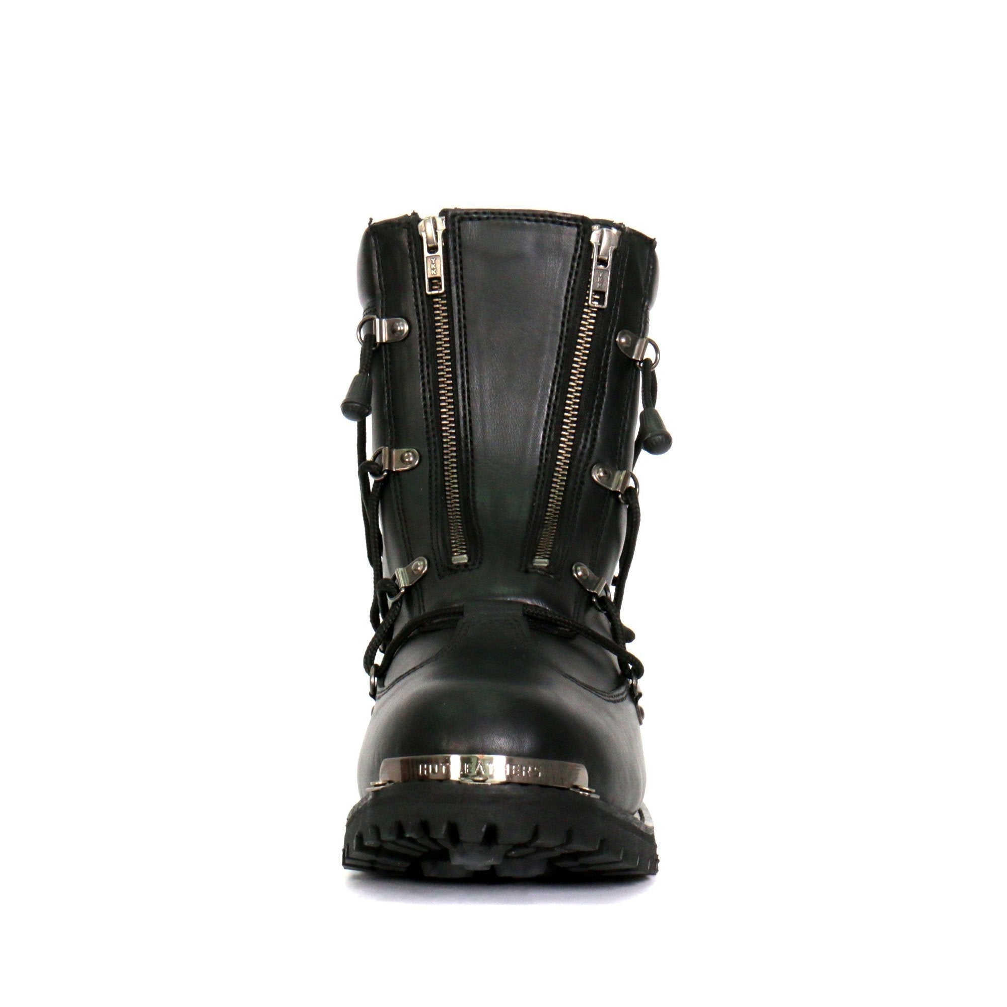 Men's Black 7-Inch Leather Lace Up Boots with Zipper Closure BTM1009