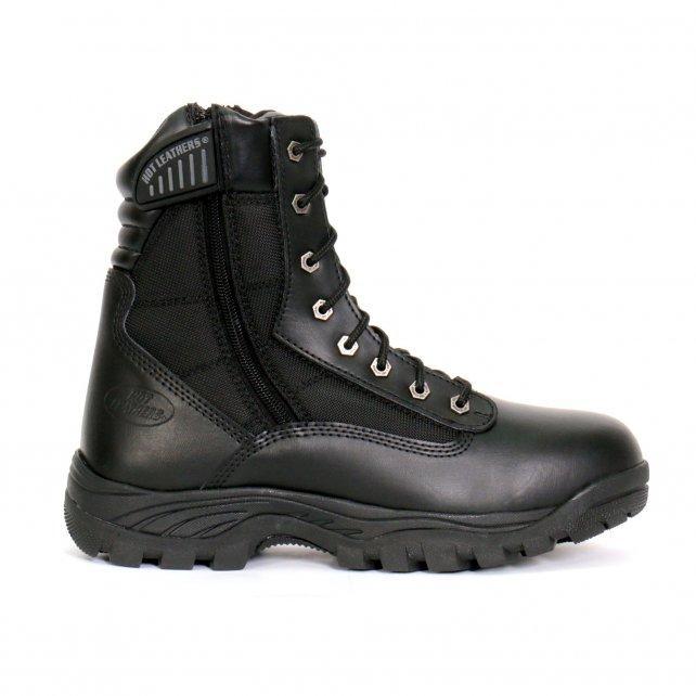 Men's Black Leather Swat Style Lace Up Boots with Zippers BTM1012