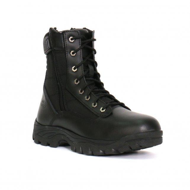 Men's Black Leather Swat Style Lace Up Boots with Zippers BTM1012