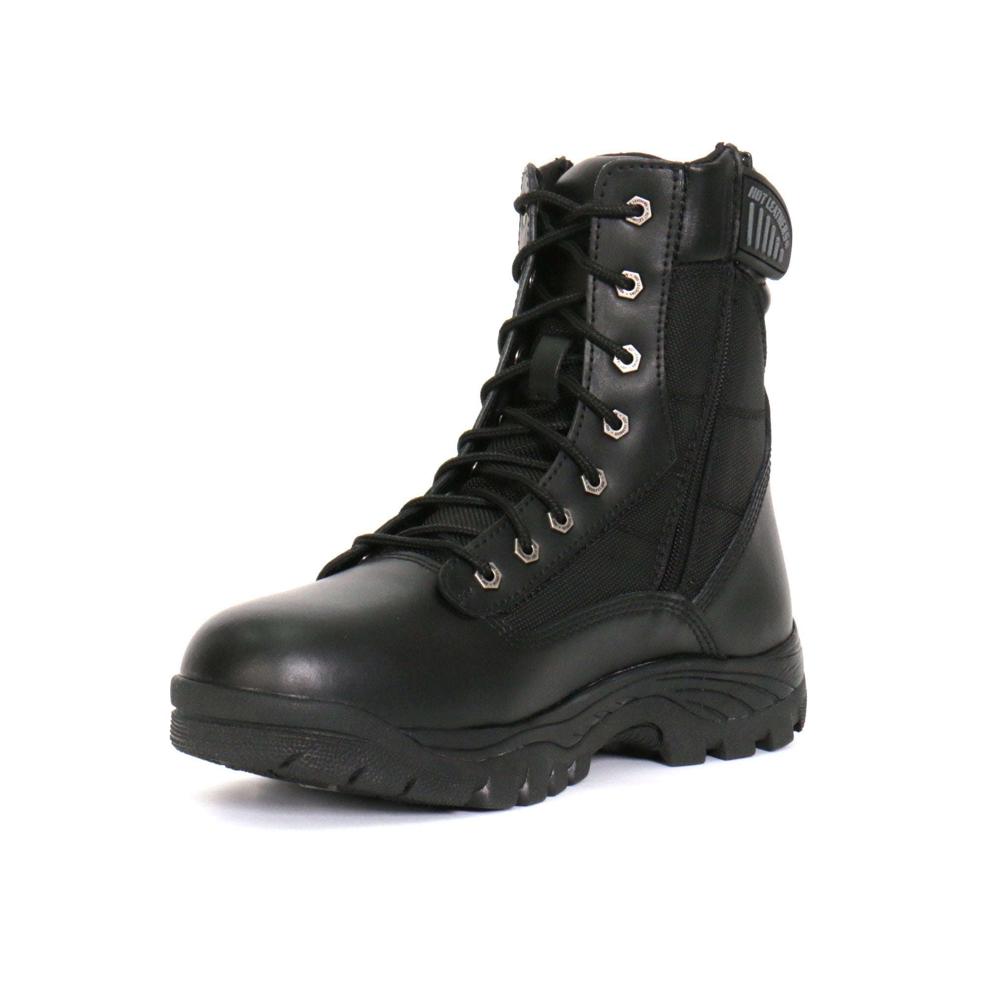 Men's Black Leather Swat Style Lace Up Boots with Zippers BTM1012