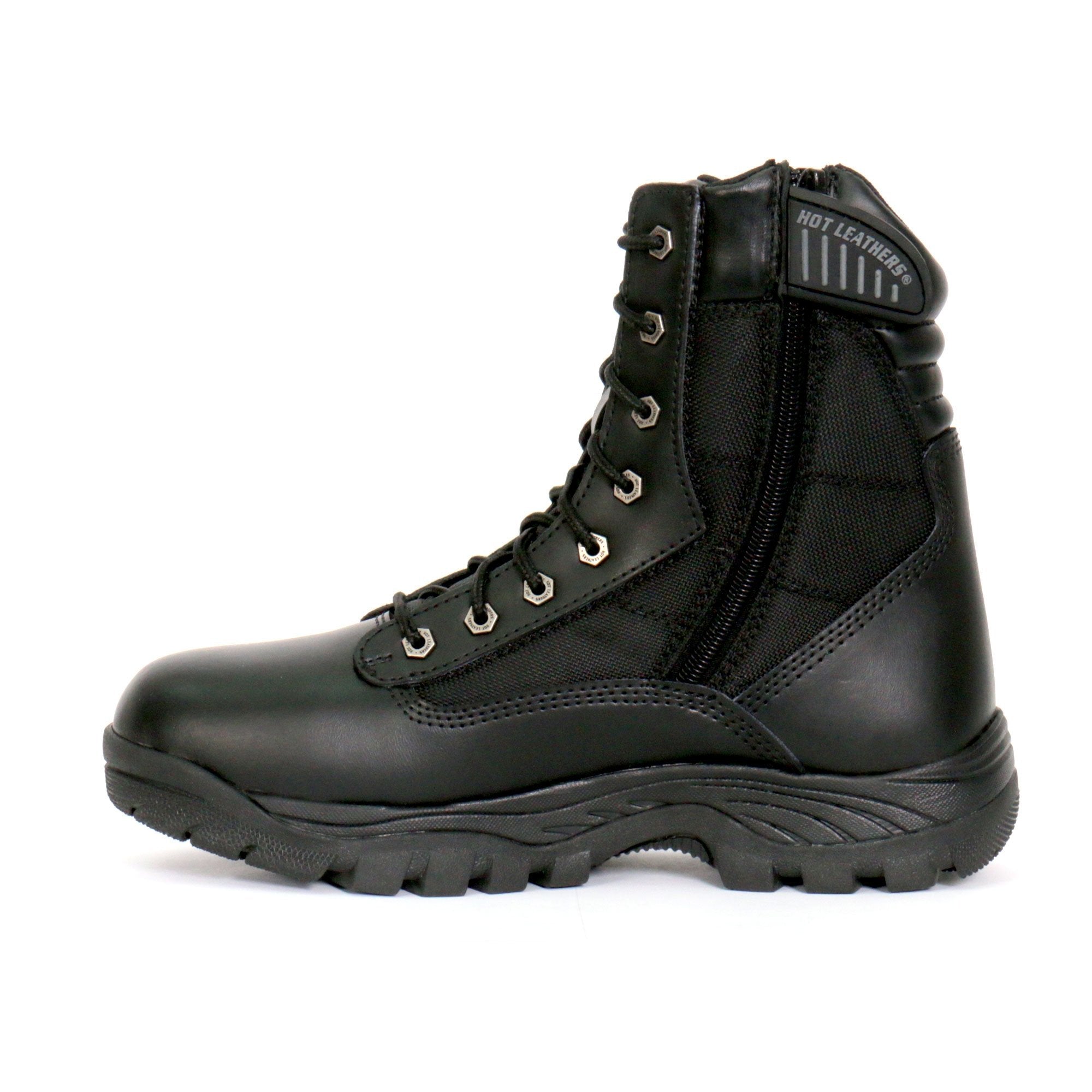 Men's Black Leather Swat Style Lace Up Boots with Zippers BTM1012