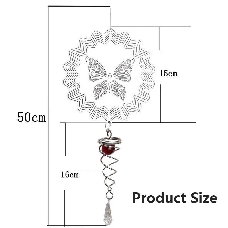 Butterfly Wind Spinner Hanging With Gazing Ball Spiral Tail 3D Metal Rotating Outdoor Stainless Steel Butterfly Metal Wind Chime Christmas Pendant Hanging Spiral Wind-chimes Garden Yard Home Decor