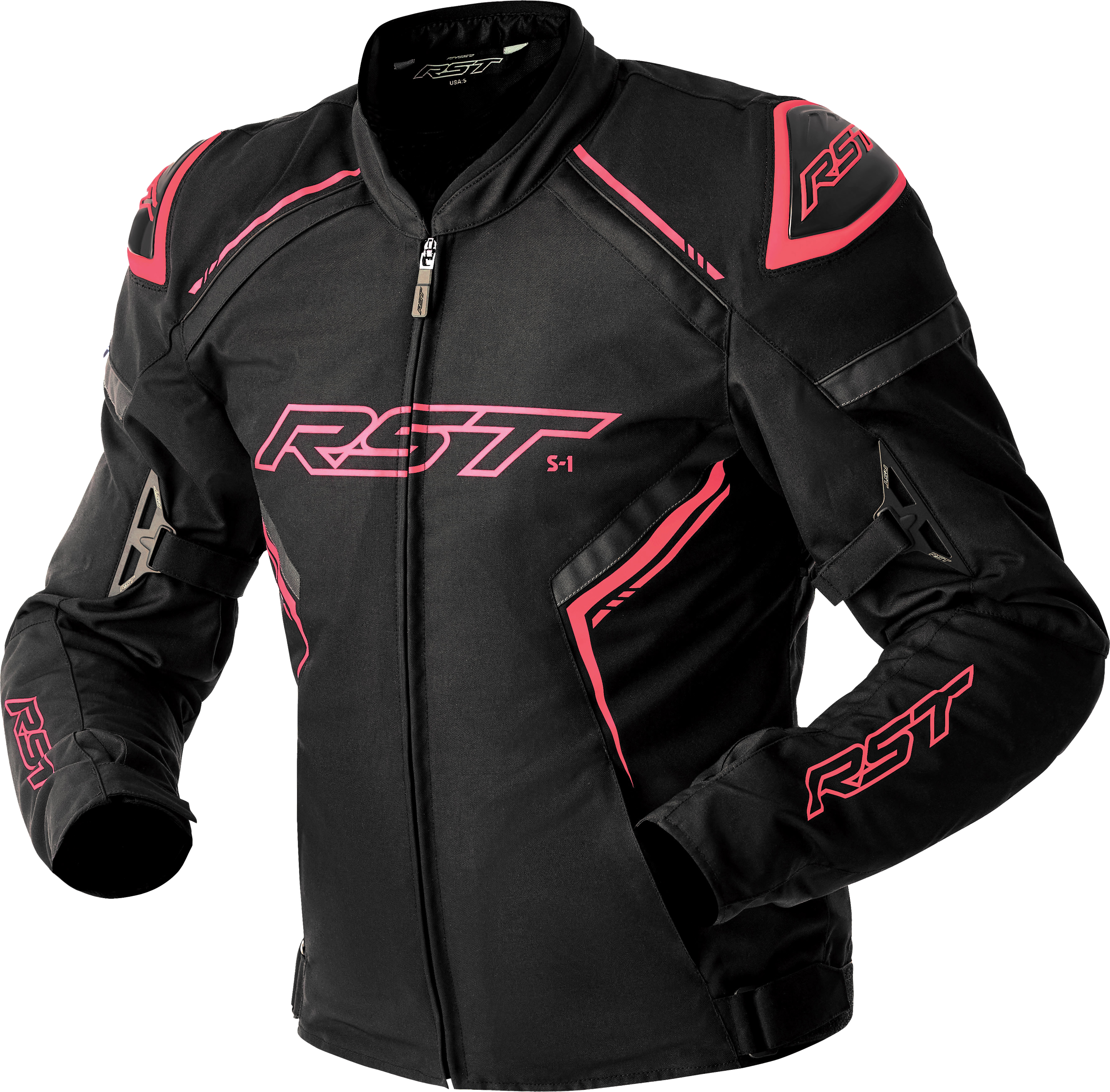 RST Womens S1 D3o Textile Jacket Blk/Flo Pink Lg 556-3629114
