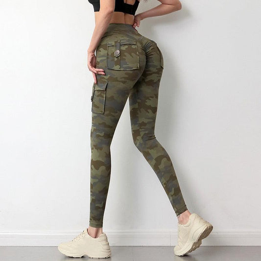 Camouflage Yoga Pants With Pockets Women Fitness Leggings Workout Sports Pocket Women Green Leggings Slim Skinny Gym Leggings Pants Push Up Elastic Slim Pants For Autumn And Winter