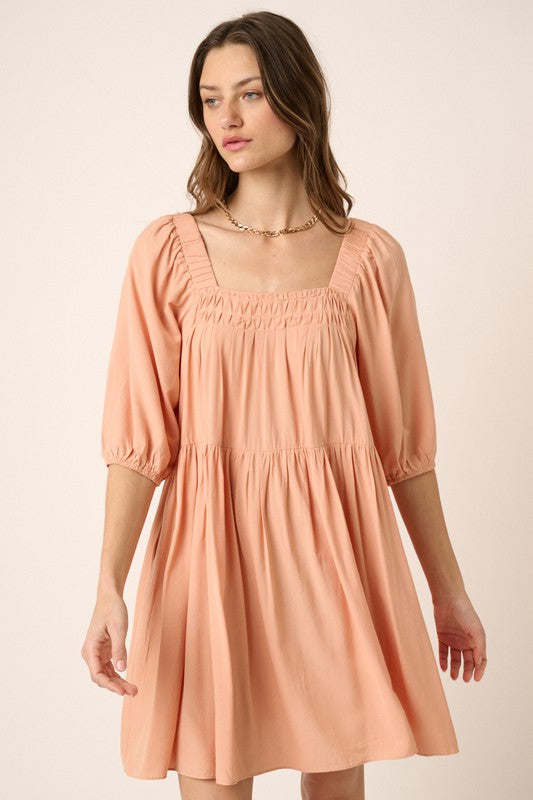 Pintuck Detail Tie Back Mini Dress For Women – Chic and Trendy Mini Dress with Playful Tie Back and Textured Pintuck Design