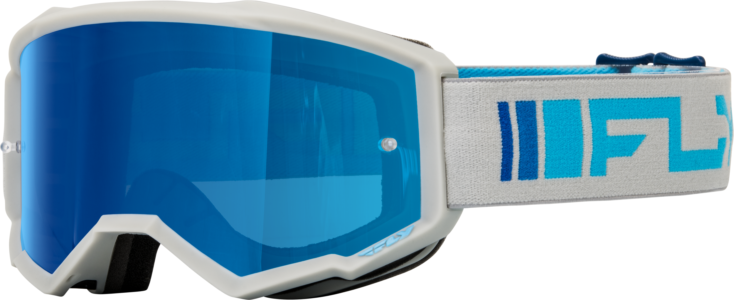 Fly Racing Zone Goggle Silver/Blue W/ Dark Blue Mirror/Smoke Lens 37-51523