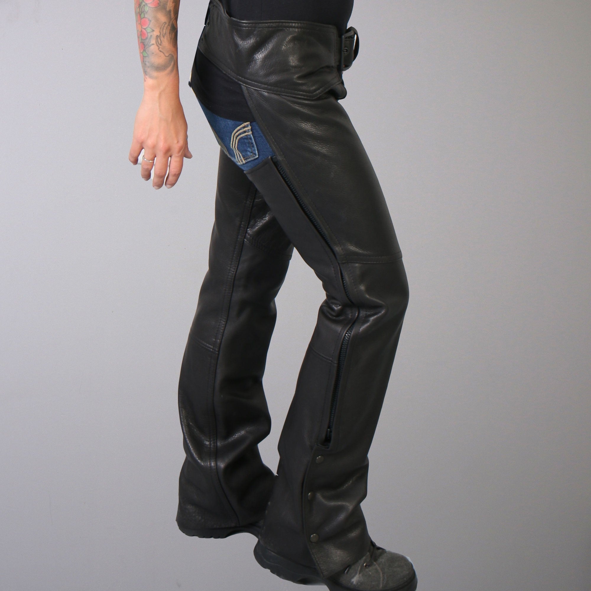 CHL5001 Ladies Black USA MADE Motorcycle Biker  Leather Chaps