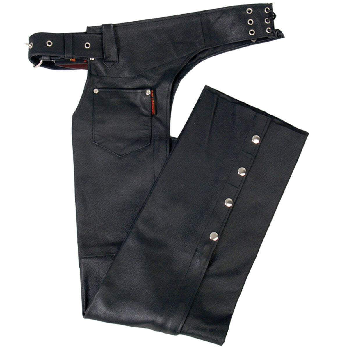CHM1001 Black Fully Lined Unisex Premium Leather Motorcycle Biker Rider Chaps