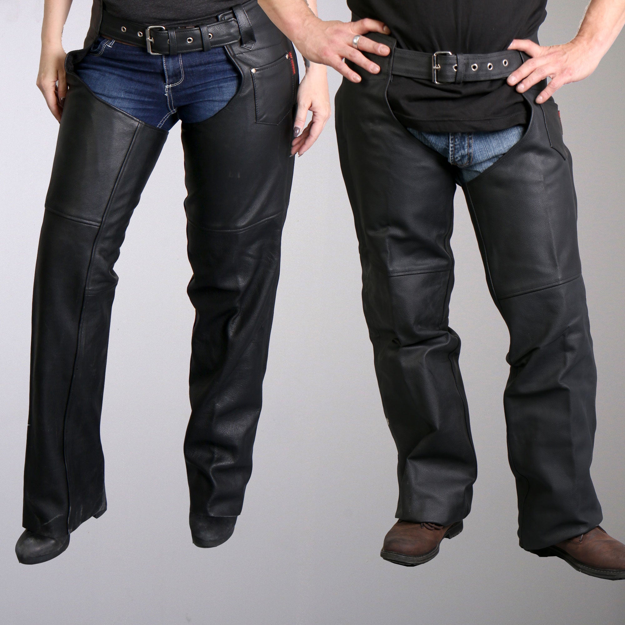 CHM1001 Black Fully Lined Unisex Premium Leather Motorcycle Biker Rider Chaps
