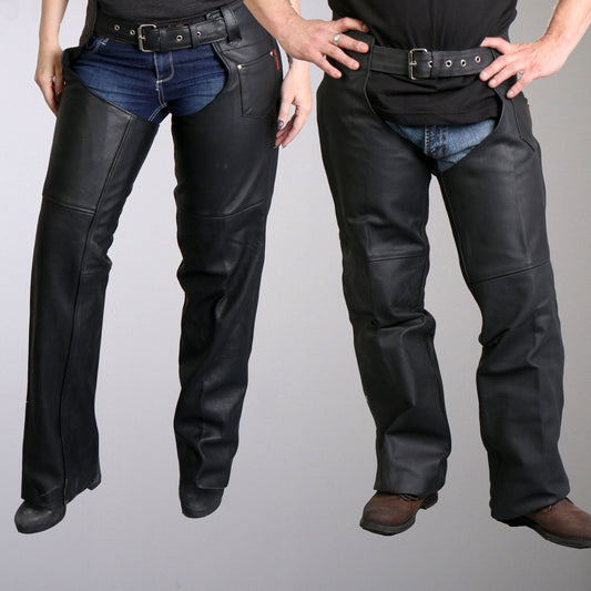 CHM1001 Black Fully Lined Unisex Premium Leather Motorcycle Biker Rider Chaps