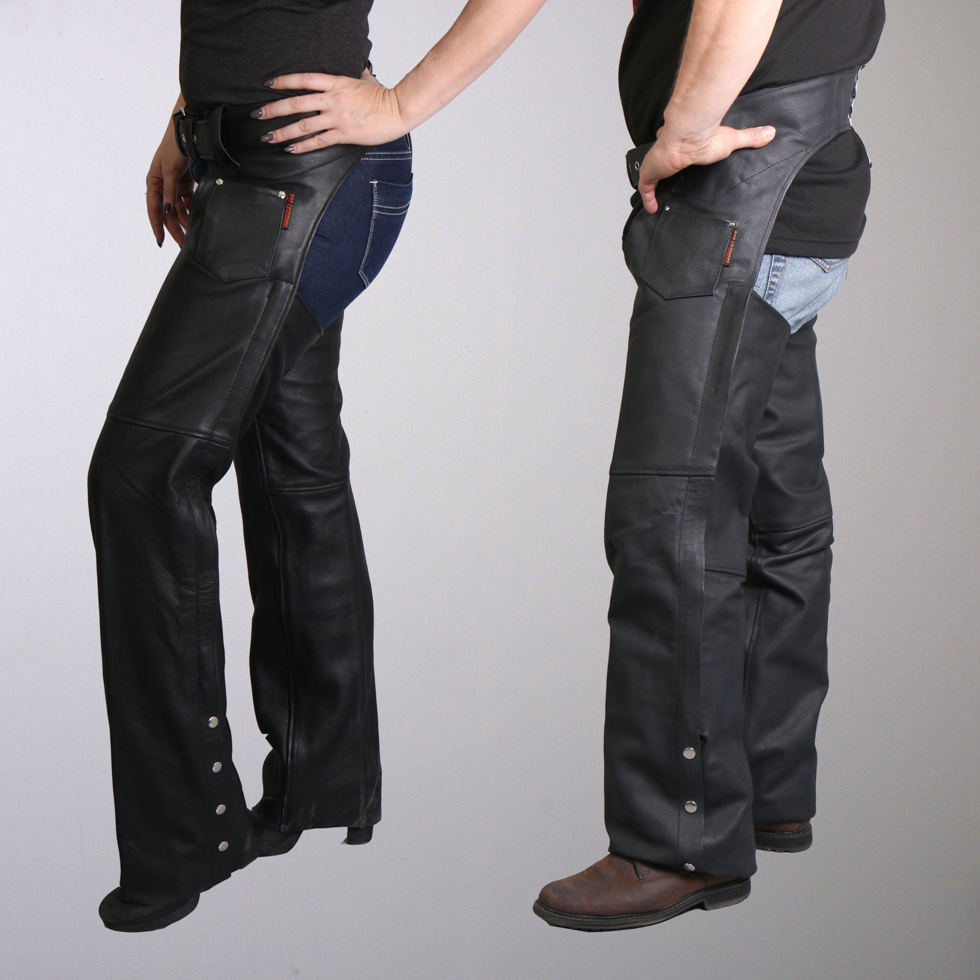 CHM1001 Black Fully Lined Unisex Premium Leather Motorcycle Biker Rider Chaps