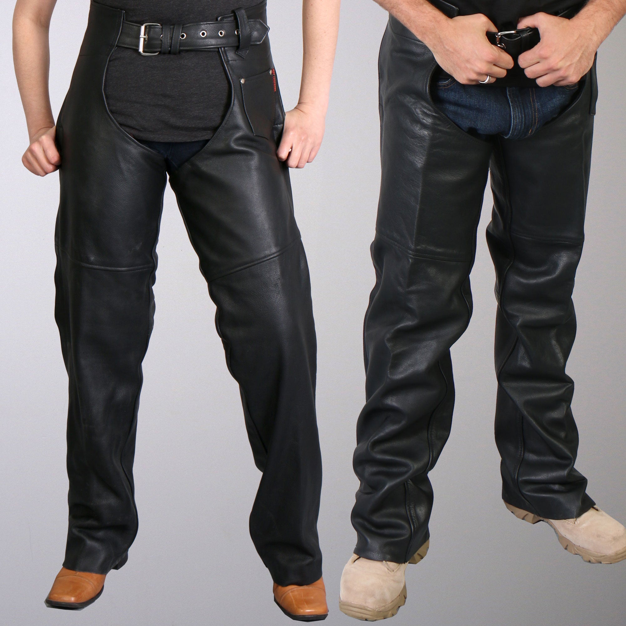 CHM1005 Best Quality Fully Lined Motorcycle Unisex Black Leather Biker Chaps