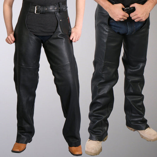 CHM1005 Best Quality Fully Lined Motorcycle Unisex Black Leather Biker Chaps