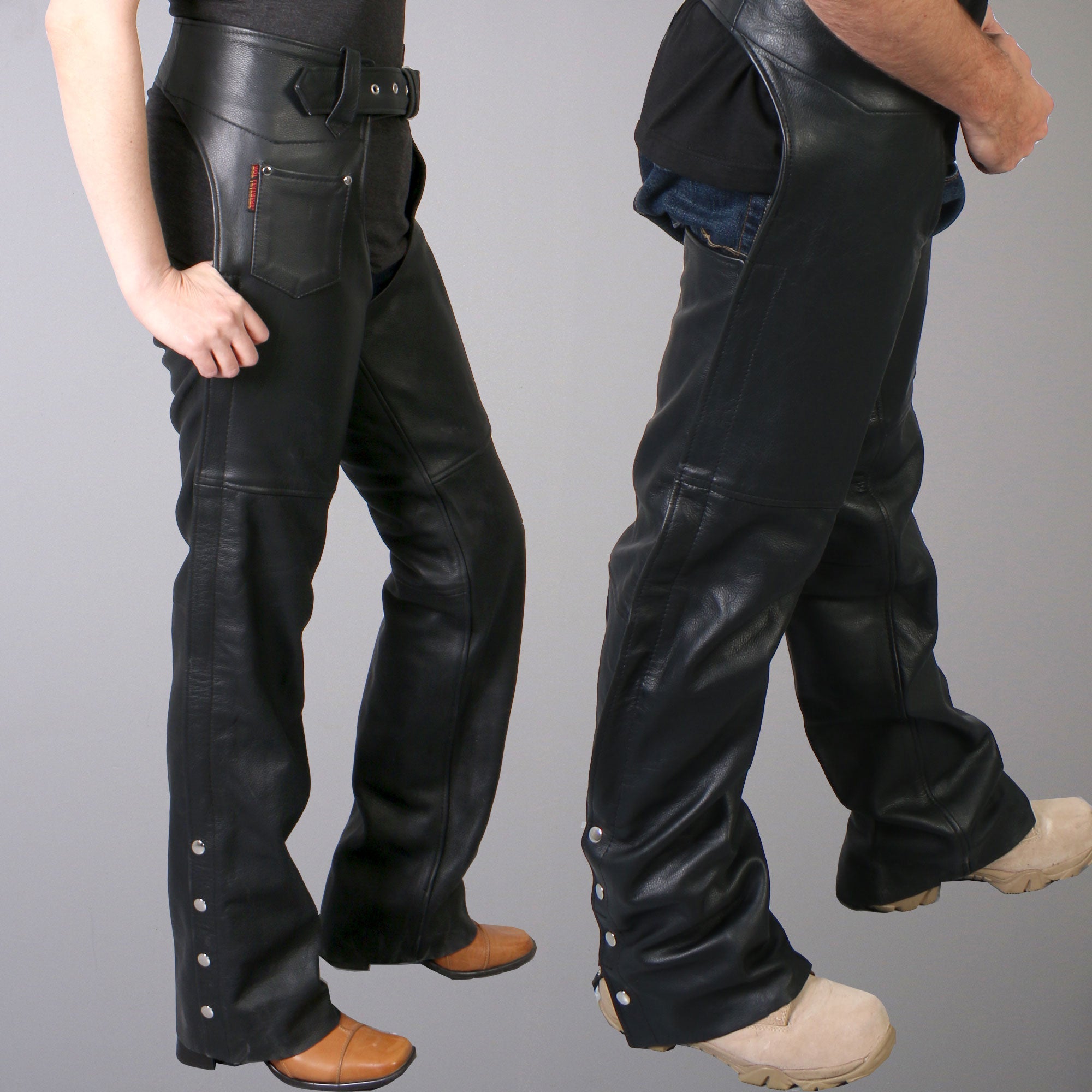 CHM1005 Best Quality Fully Lined Motorcycle Unisex Black Leather Biker Chaps
