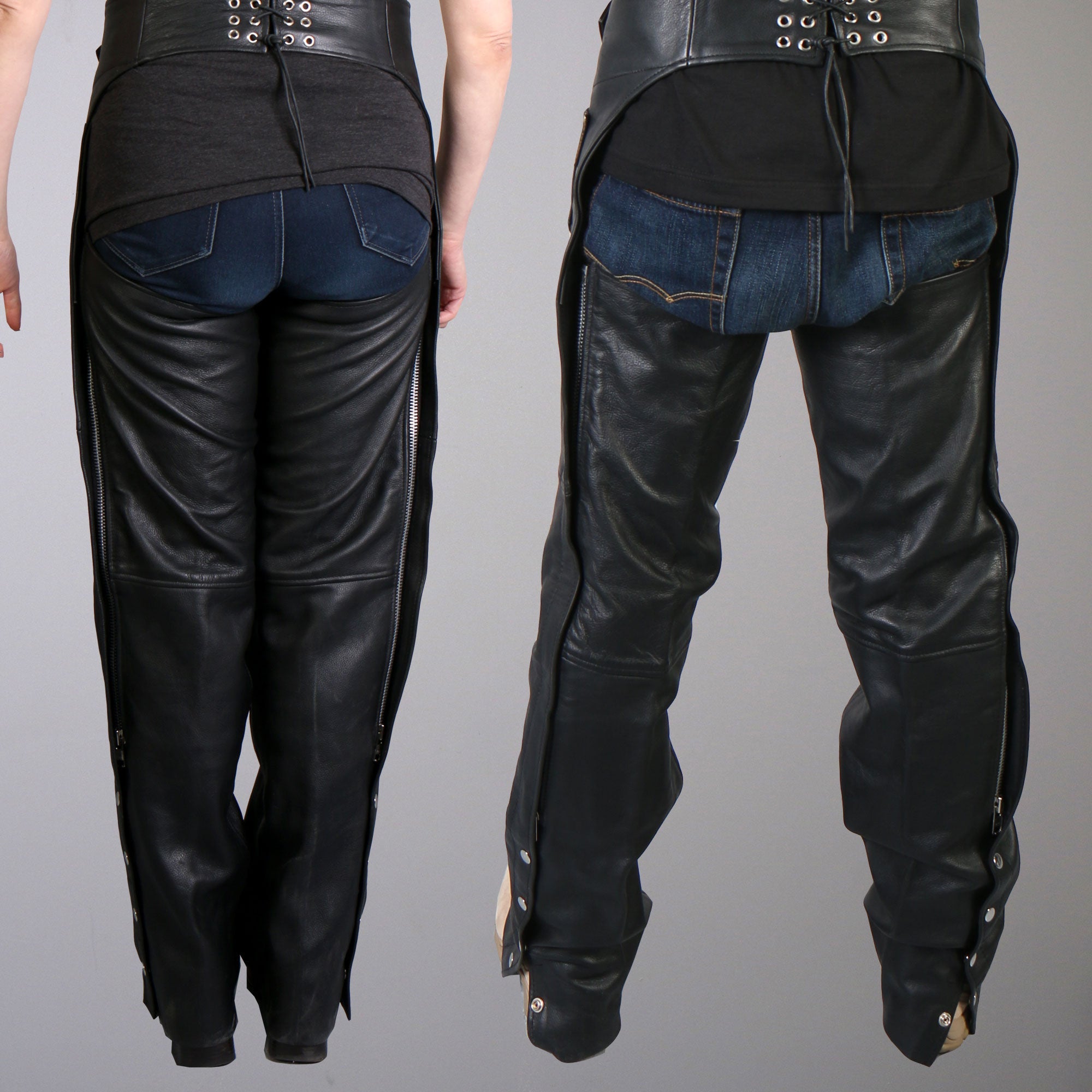 CHM1005 Best Quality Fully Lined Motorcycle Unisex Black Leather Biker Chaps