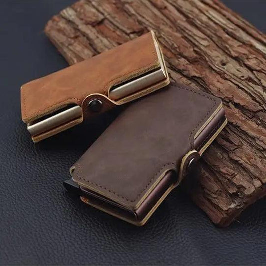 Classic Multifunction Automatic Aluminum Alloy Leather Credit Card Holder Retro New Pop-Up Card Ejector Business Wallets For Men