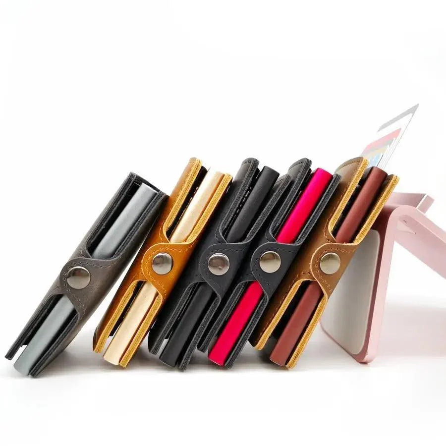 Classic Multifunction Automatic Aluminum Alloy Leather Credit Card Holder Retro New Pop-Up Card Ejector Business Wallets For Men
