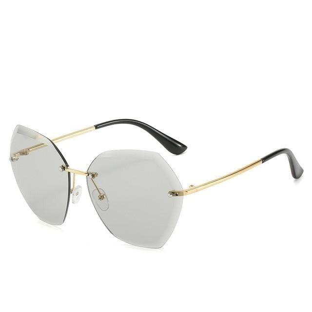 Classic Rimless Sunglasses Women Metal Frame Diamond Cutting Lens Sunglasses For Women New Fashion Black Color New Retro Sun Glasses For Women New Summer Style Sun glasses For Female Famous Style Frames