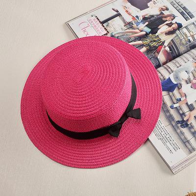 Classic Simple Female Hat For Summer Beach Hat Casual Lady Summer Solid Color Straw Hat Women Elegant Hat Traveling Hats UV Protection Sun Cap Women Flat Bowknot Design Cute Cap Girls Hat 56-58cm