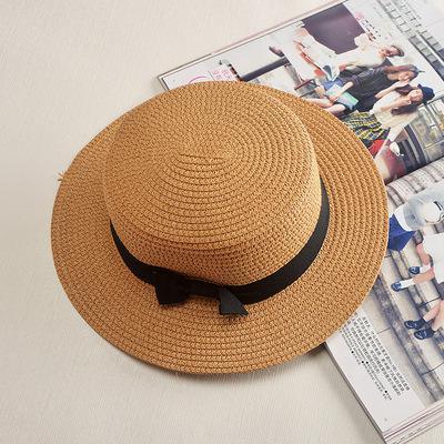 Classic Simple Female Hat For Summer Beach Hat Casual Lady Summer Solid Color Straw Hat Women Elegant Hat Traveling Hats UV Protection Sun Cap Women Flat Bowknot Design Cute Cap Girls Hat 56-58cm