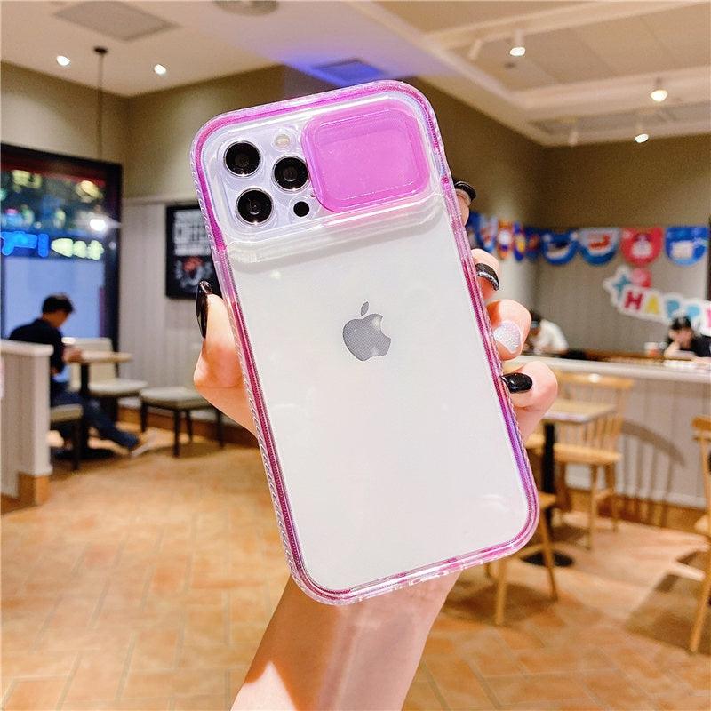 Colorful Translucent Slide Camera Lens Protection Shockproof Phone Case for iPhone Transparent Shockproof Phone Case For iPhone 13 12 11 Pro Max XR XS Max Slide Camera Lens Protection Clear Back Cover