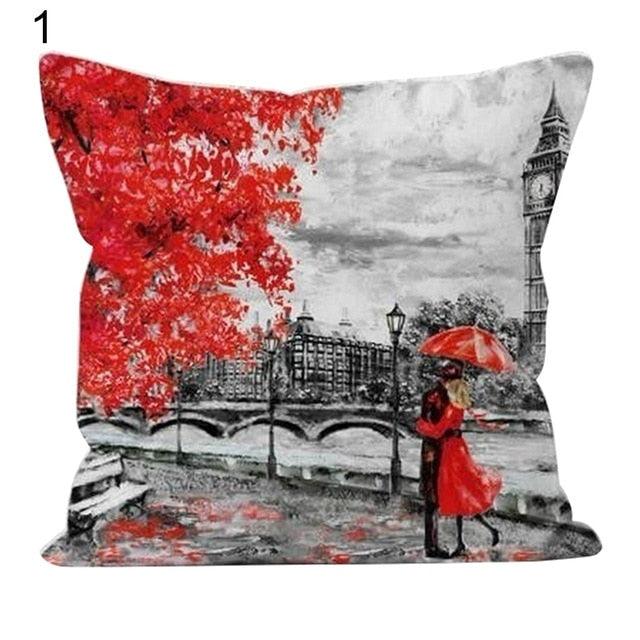 Comfortable Pillowcase Eiffel Tower Romantic Couple Pillowcase Valentine's Day Throw Pillow Covers Couple Romantic Kissing Under Eiffel Tower And Big Ben Decorative Pillow Case Cushion Cover Decorative Pillowcase