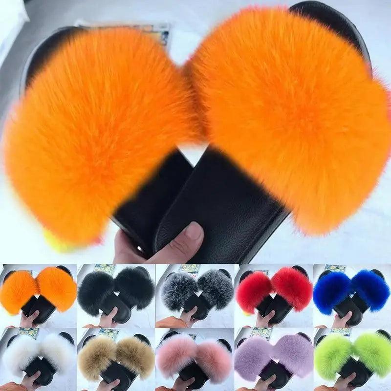 Cute Fluffy Ladies Indoor Warm Slippers Furry Luxury Flip Flops   Women's Fashion Flat Soft Flip Flops