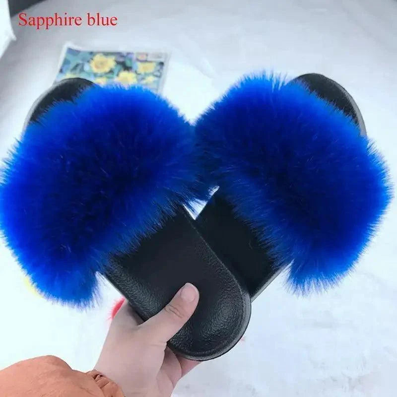 Cute Fluffy Ladies Indoor Warm Slippers Furry Luxury Flip Flops   Women's Fashion Flat Soft Flip Flops