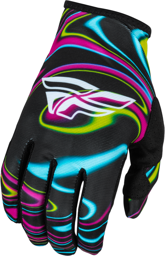 Fly Racing Youth Lite Warped Gloves Black/Pink/Electric Blue Ym 377-743YM