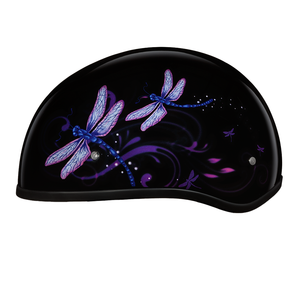 DOT Approved Daytona Motorcycle Half Face Helmet - Skull Cap Graphics for Men & Women, Scooters, ATVs, UTVs & Choppers - W/ Dragonfly