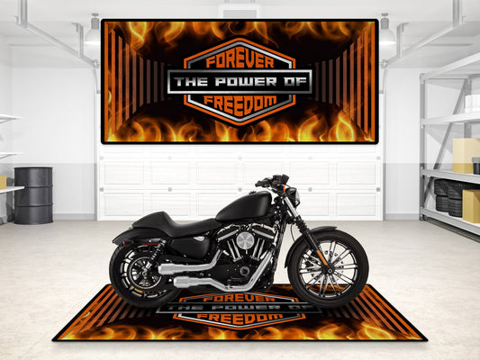 MPM Motorcycle Mat Flame Design for Chopper, Cruiser, Touring, Sport Motorcycle "Forever The Power of Freedom" - MM7241