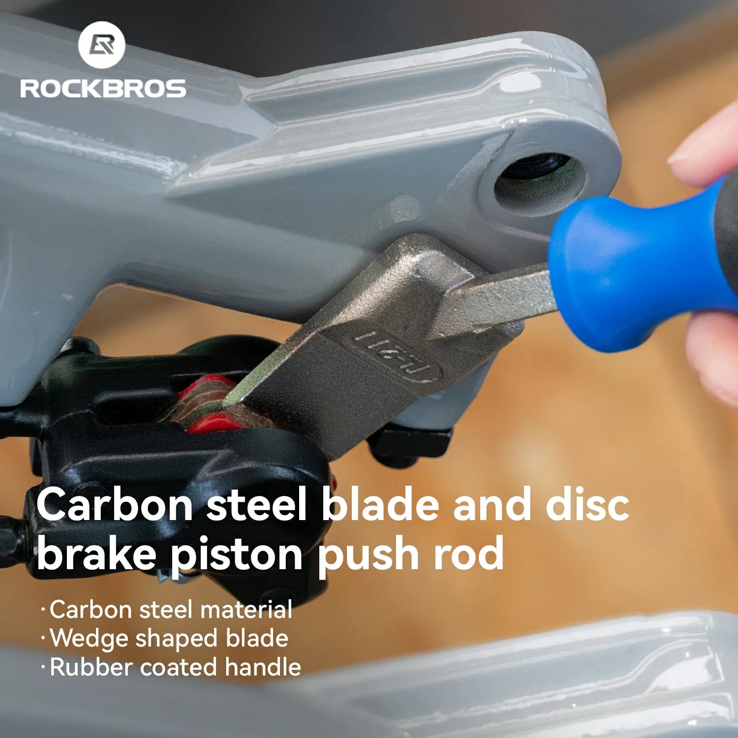 Disc Brake Piston Press Tool with Thin Wide Wedge Blade