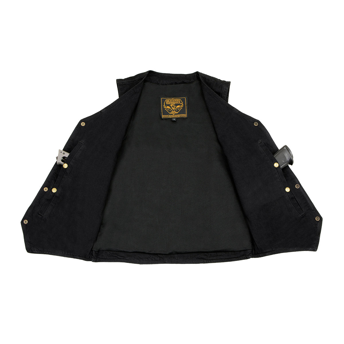 DM1310 Men's Black Denim Classic Snap Front Biker Vest