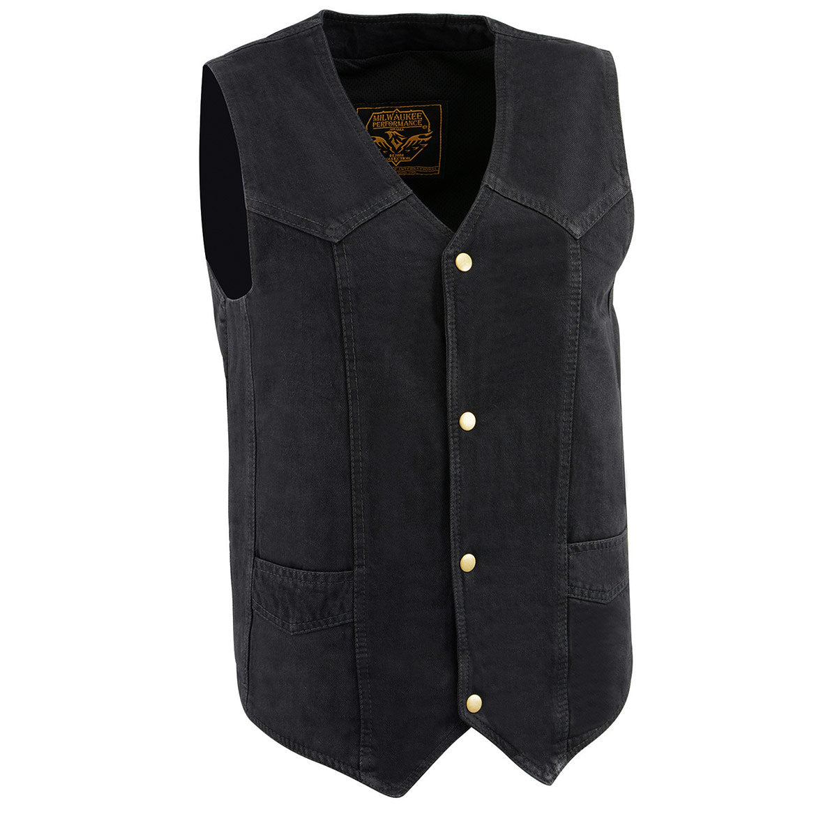 DM1310 Men's Black Denim Classic Snap Front Biker Vest