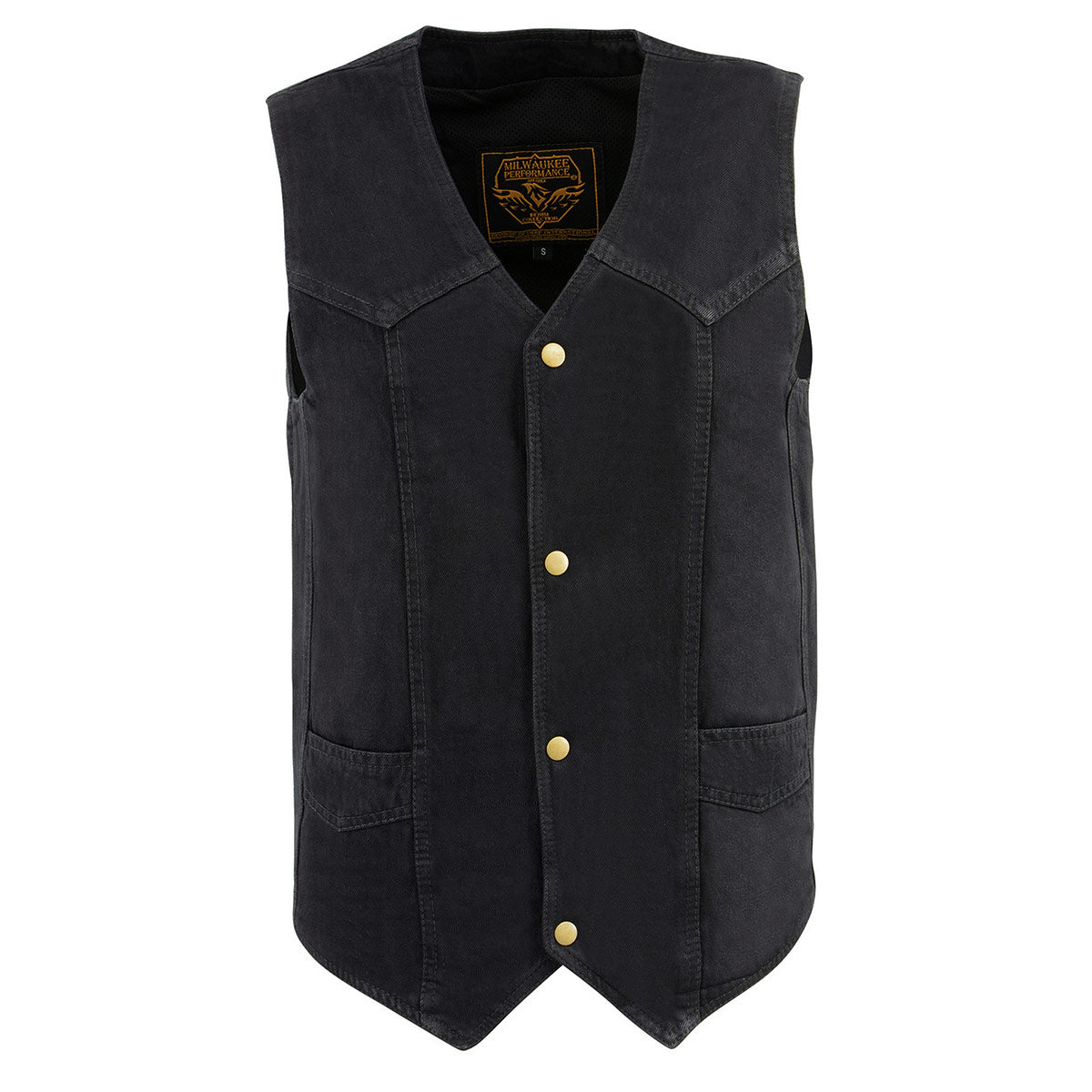 DM1310 Men's Black Denim Classic Snap Front Biker Vest