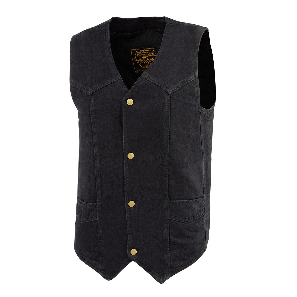DM1310 Men's Black Denim Classic Snap Front Biker Vest