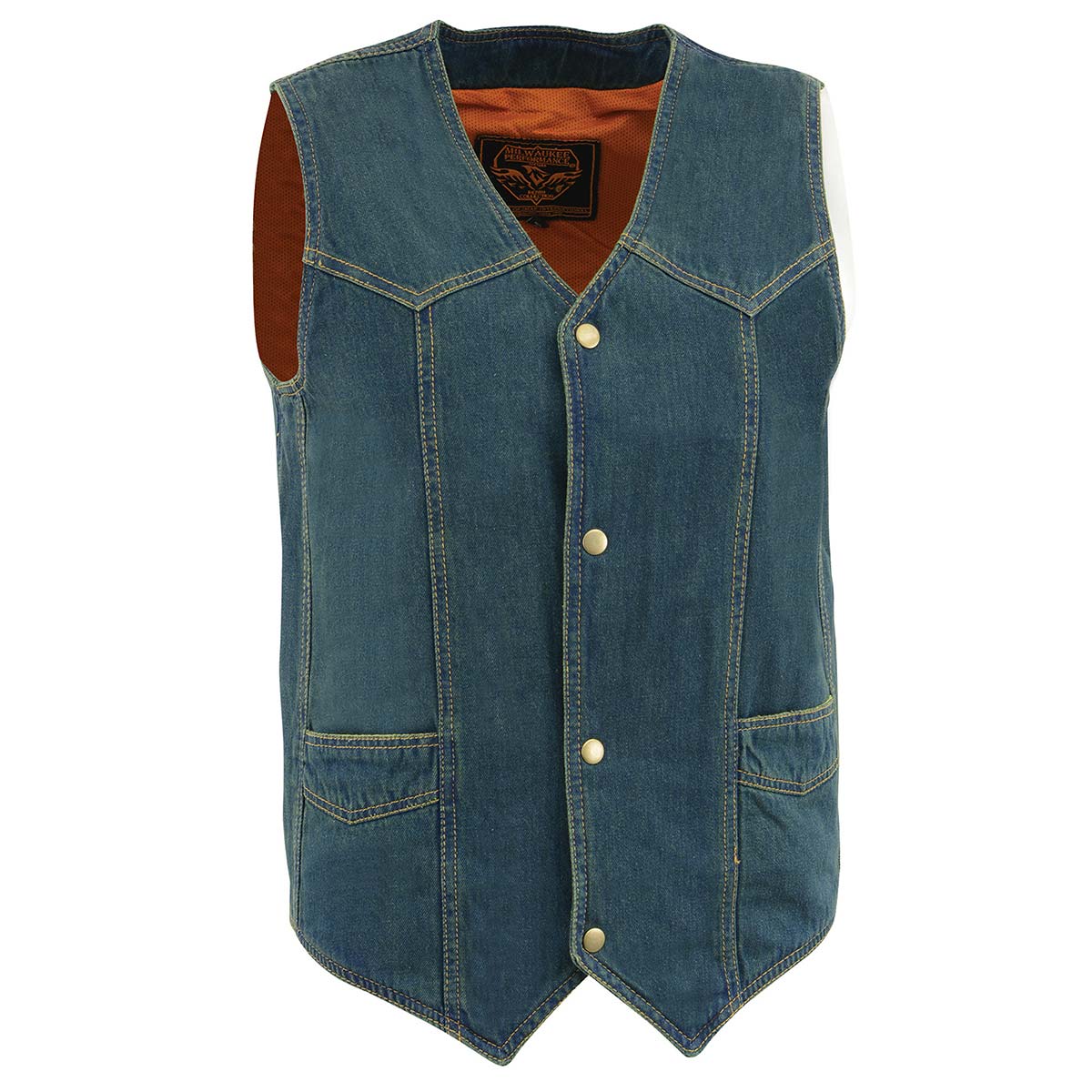 DM1310 Men's Blue Denim Classic Snap Front Biker Vest