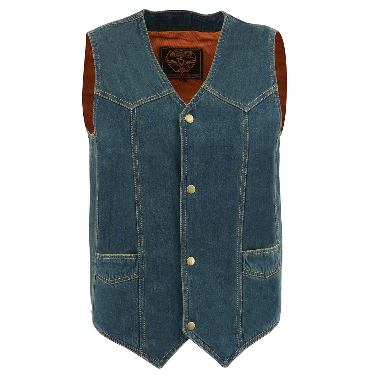 DM1310 Men's Blue Denim Classic Snap Front Biker Vest