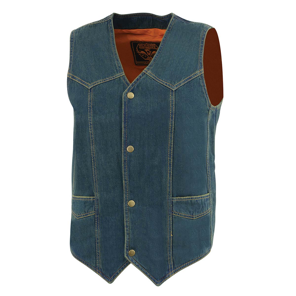 DM1310 Men's Blue Denim Classic Snap Front Biker Vest