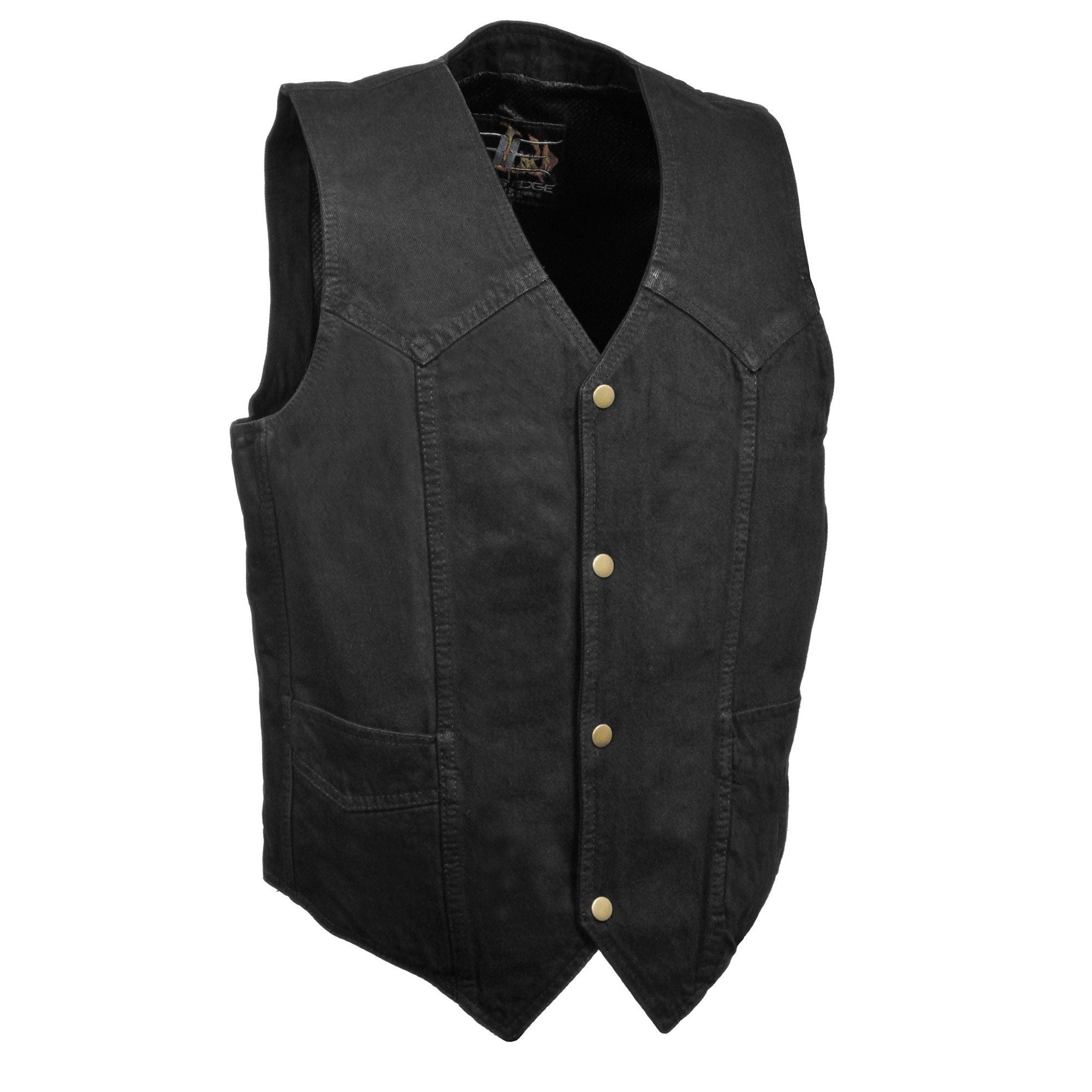 DM1310 Men's Black Denim Classic Snap Front Biker Vest