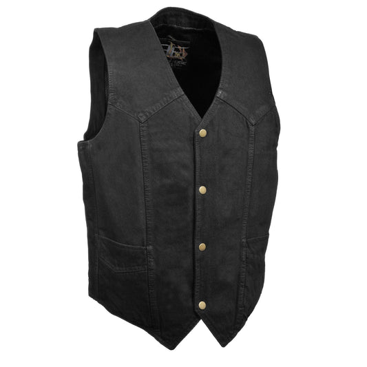 DM1310 Men's Black Denim Classic Snap Front Biker Vest