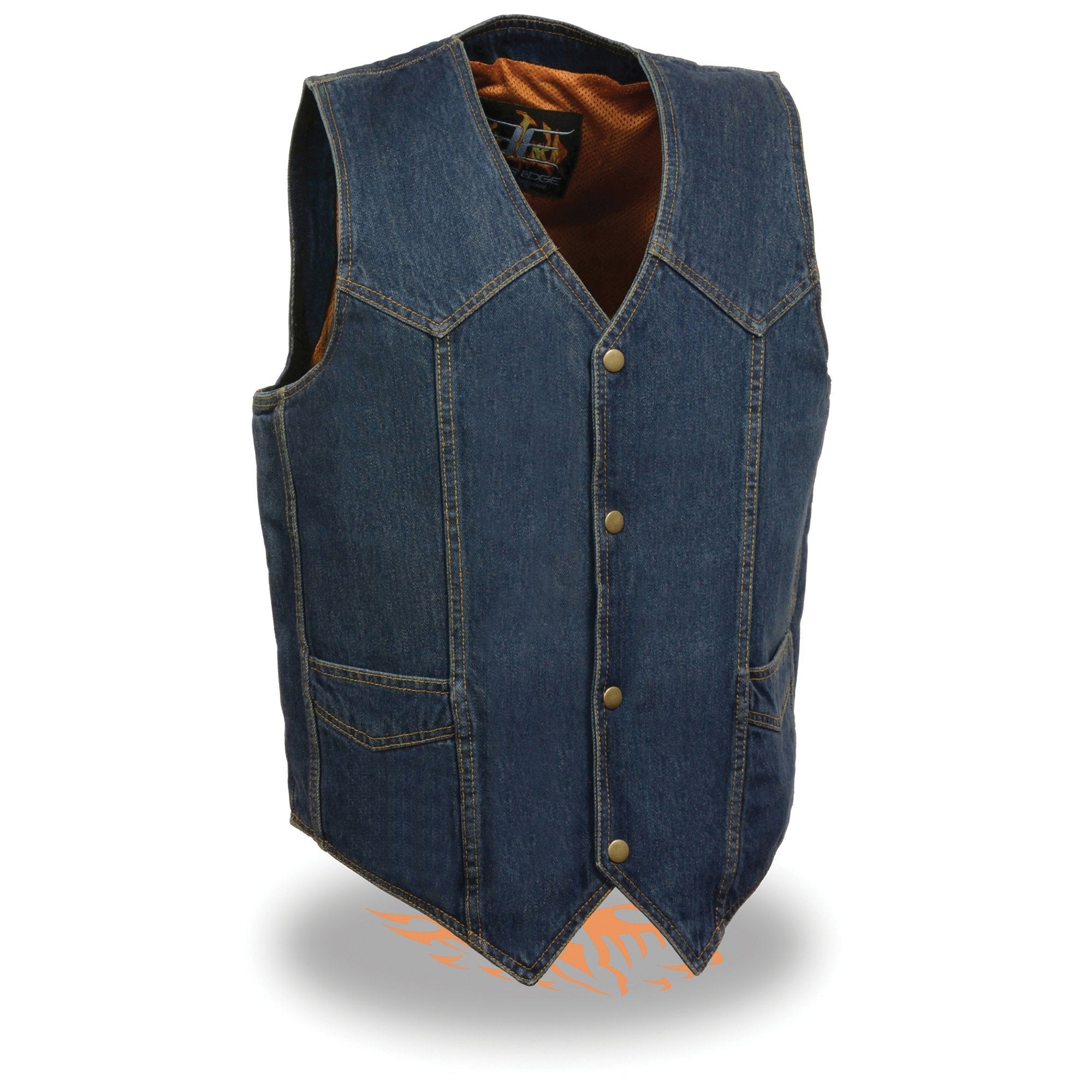 DM1310 Men's Blue Denim Classic Snap Front Biker Vest