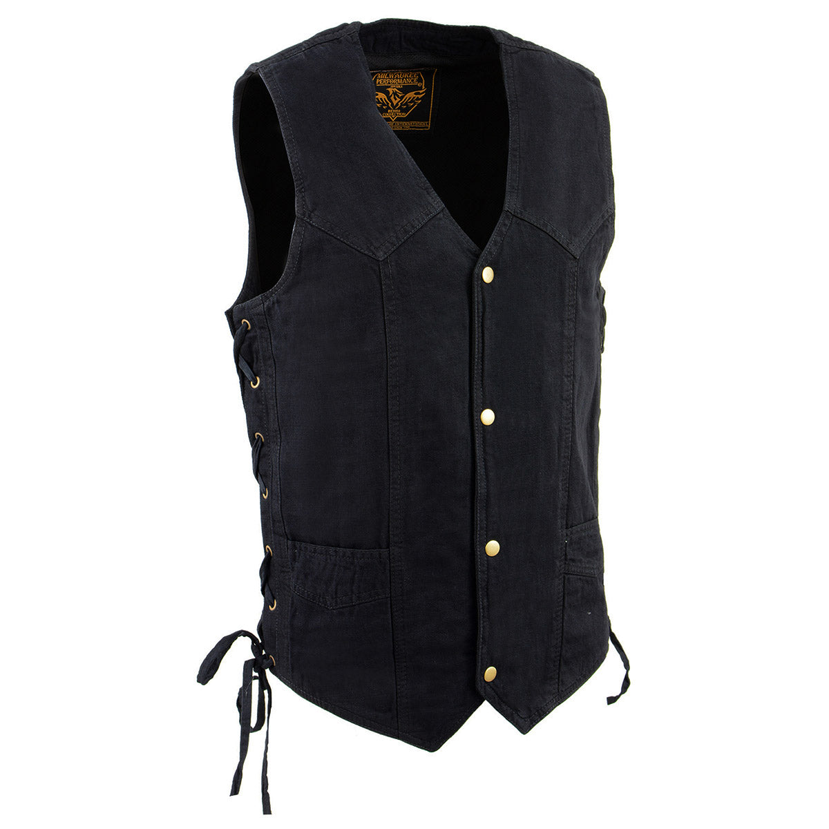 DM1315 Men's Black Classic Denim Western Style Cowboy Biker Vest with Adjustable Side Laces