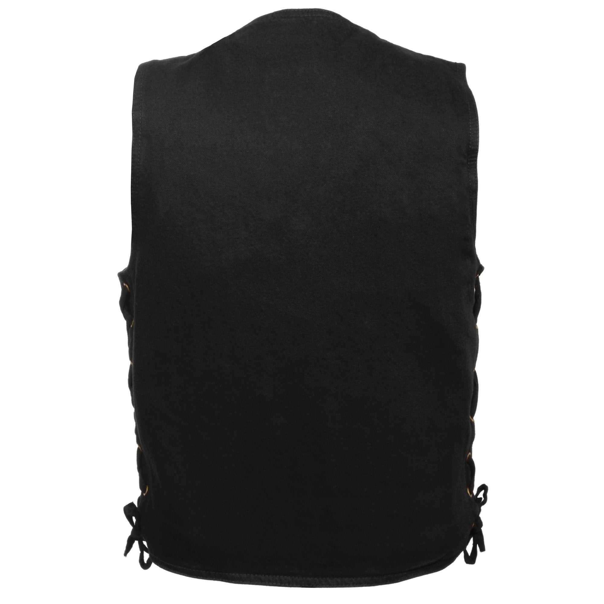 DM1315 Men's Black Classic Denim Western Style Cowboy Biker Vest with Adjustable Side Laces