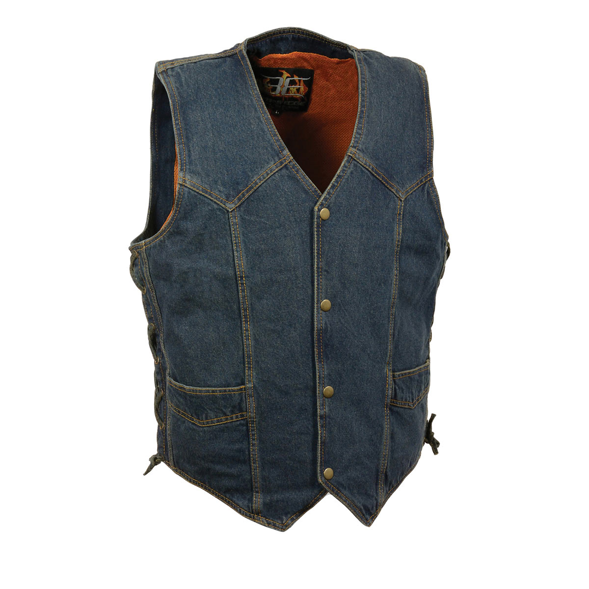 DM1315 Men's Black Classic Denim Western Style Cowboy Biker Vest with Adjustable Side Laces