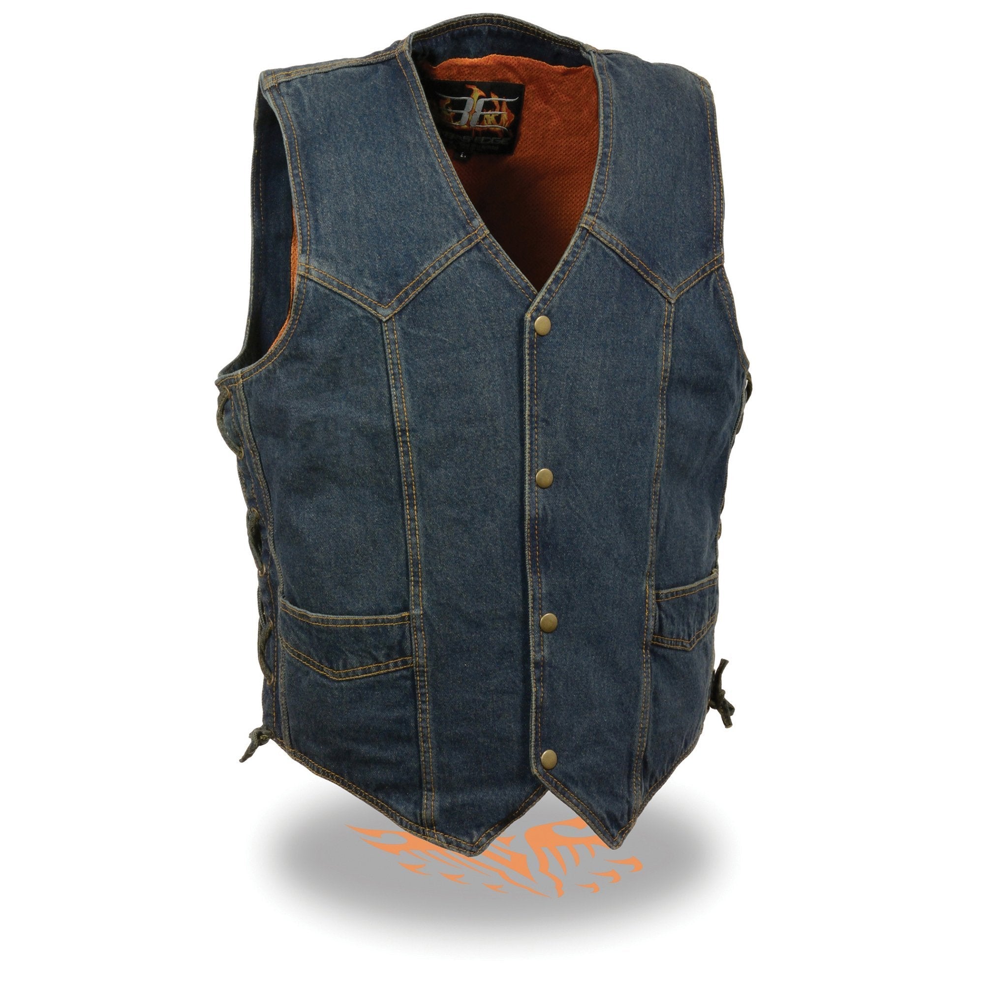 DM1315 Men's Black Classic Denim Western Style Cowboy Biker Vest with Adjustable Side Laces