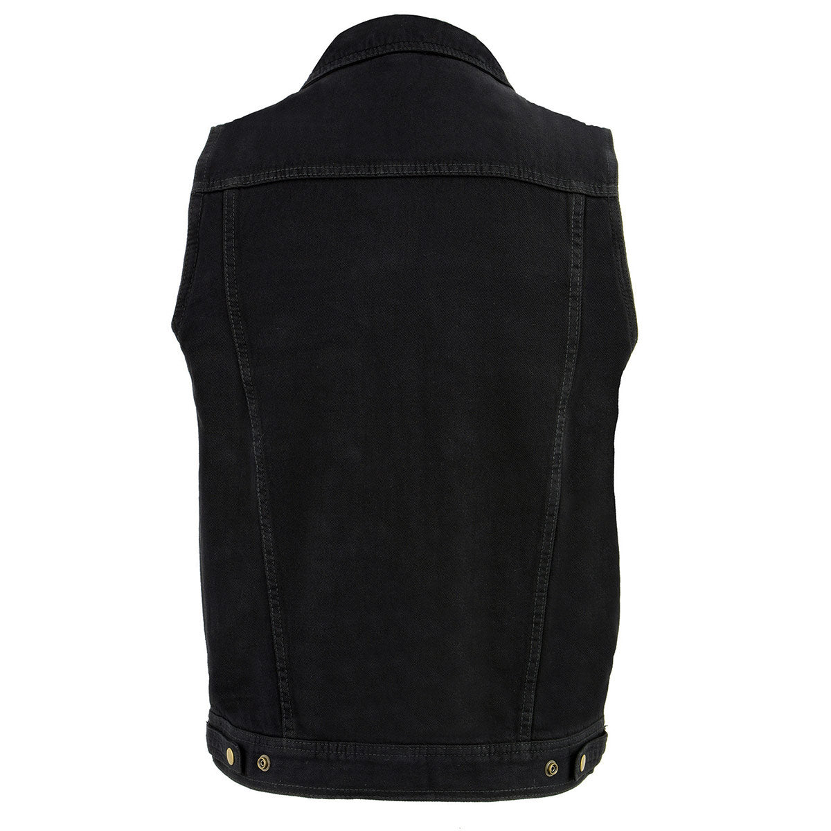 DM1331 Men's Black Denim Motorcycle Biker Riders Vest w/ Shirt Style Collar