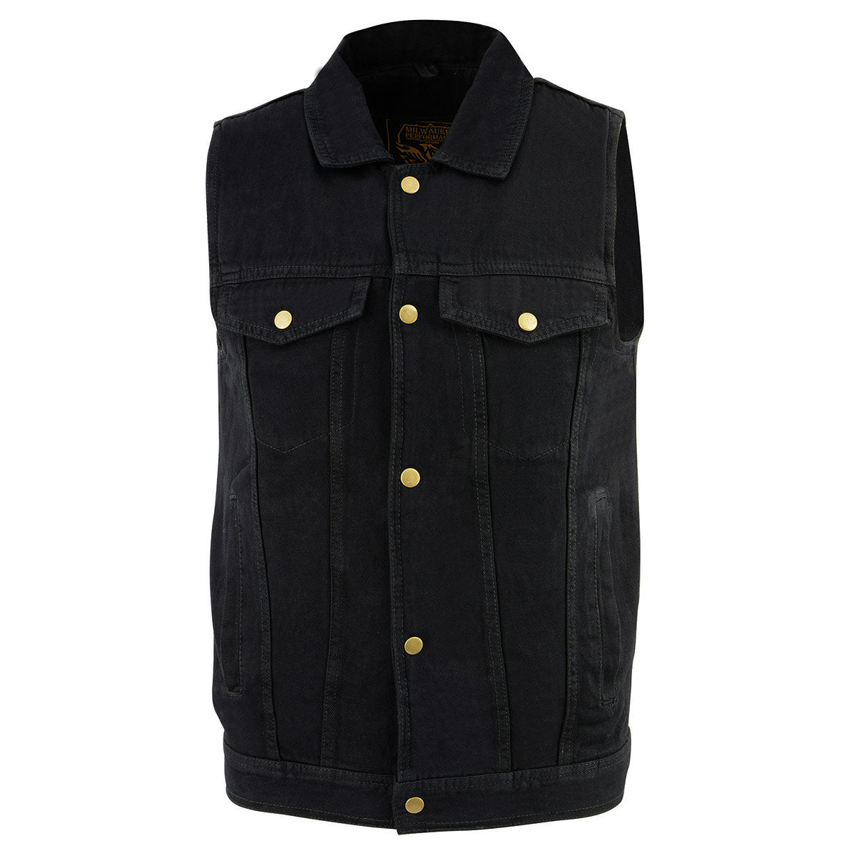 DM1331 Men's Black Denim Motorcycle Biker Riders Vest w/ Shirt Style Collar